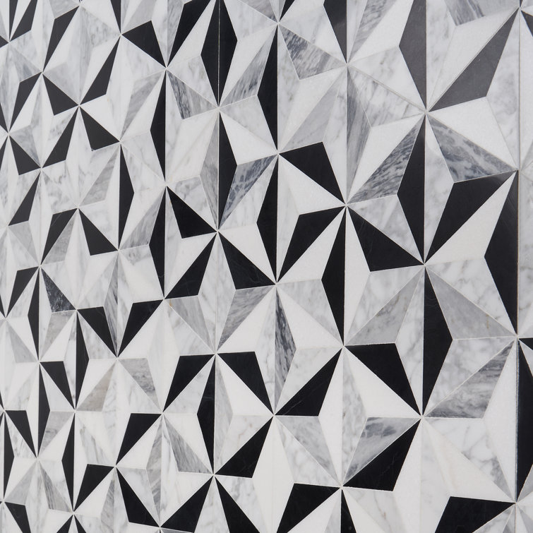 Phantom Black and White Geometric Marble Mosaic Tile