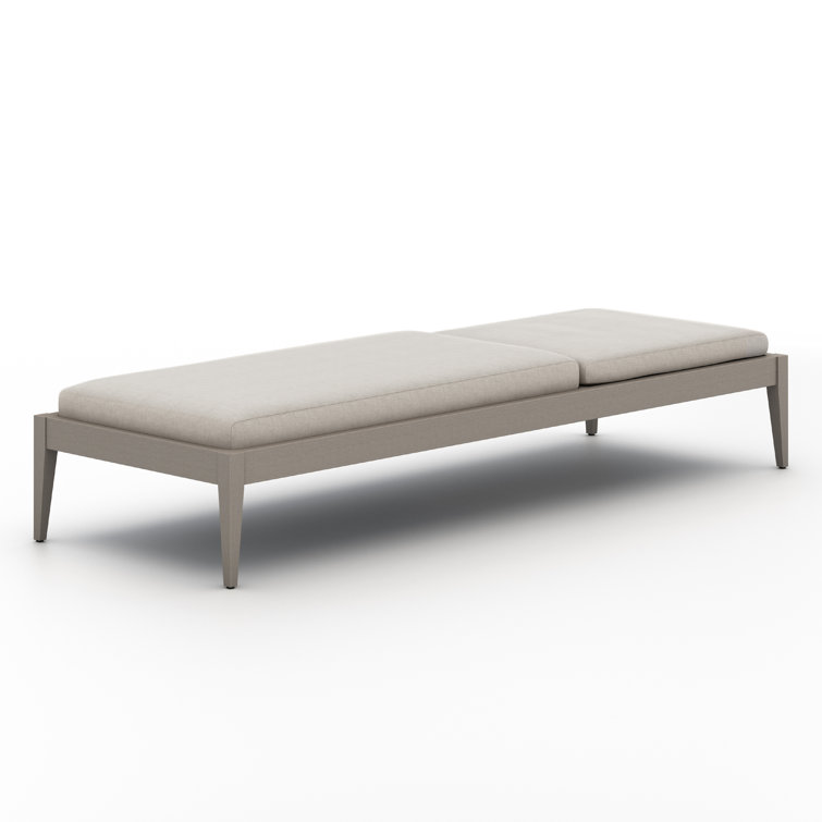 Weathered Gray Teak Outdoor Chaise Lounge with Cushions
