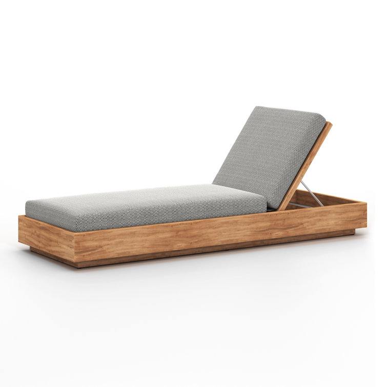 Teak Adjustable Outdoor Chaise Lounge with Gray Cushions