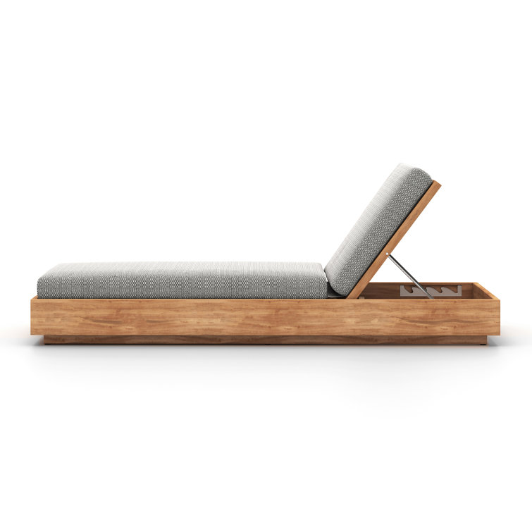 Teak Adjustable Outdoor Chaise Lounge with Gray Cushions