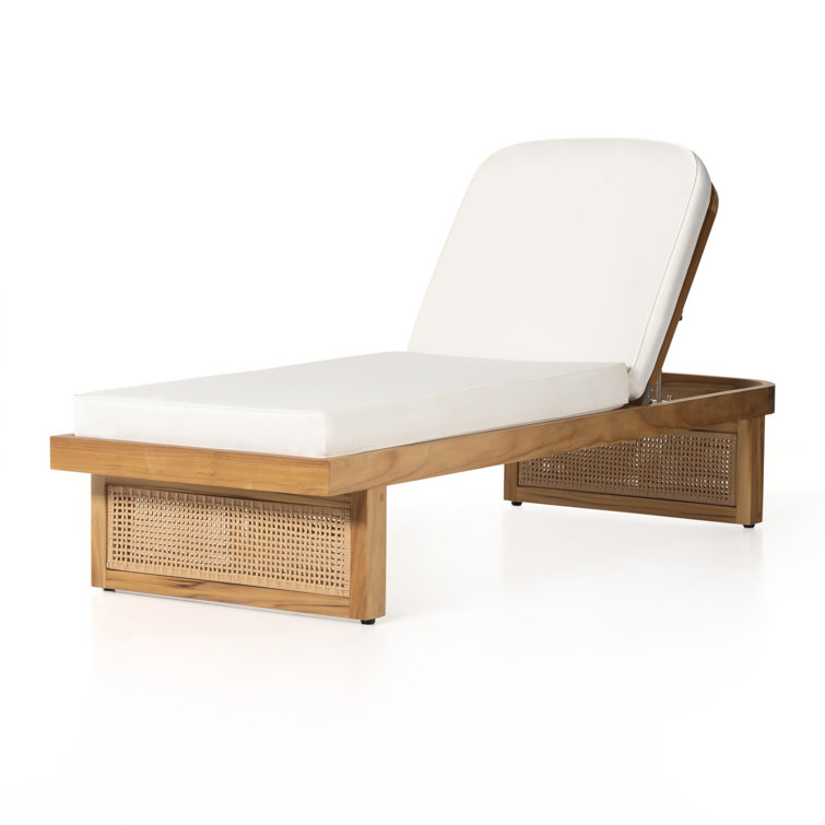 Natural Teak and White Cushioned Adjustable Chaise Lounger