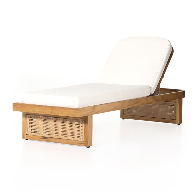 Natural Teak and White Cushioned Adjustable Chaise Lounger