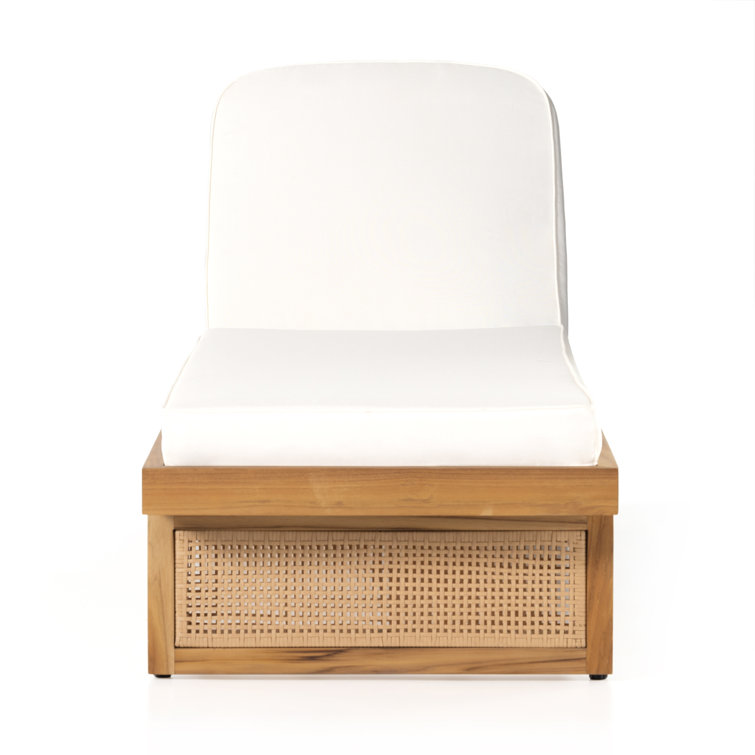Natural Teak and White Cushioned Adjustable Chaise Lounger
