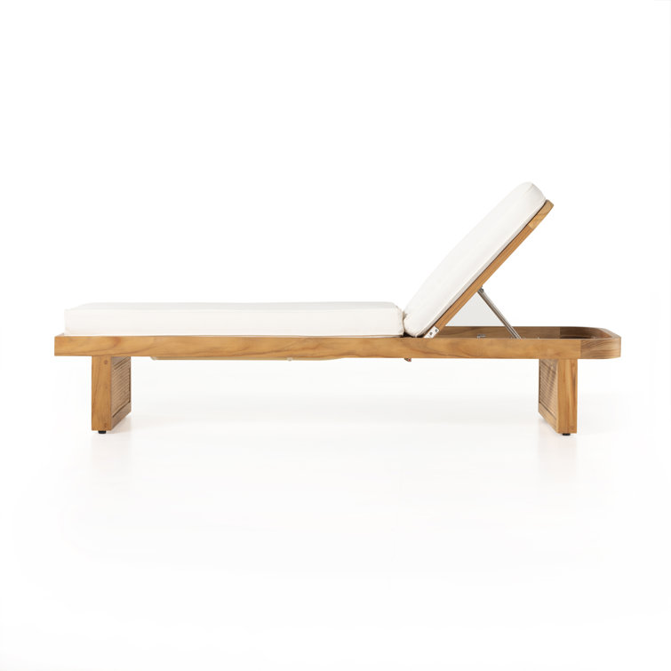 Natural Teak and White Cushioned Adjustable Chaise Lounger