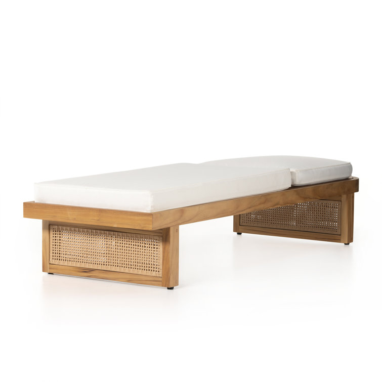 Natural Teak and White Cushioned Adjustable Chaise Lounger