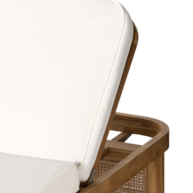 Natural Teak and White Cushioned Adjustable Chaise Lounger