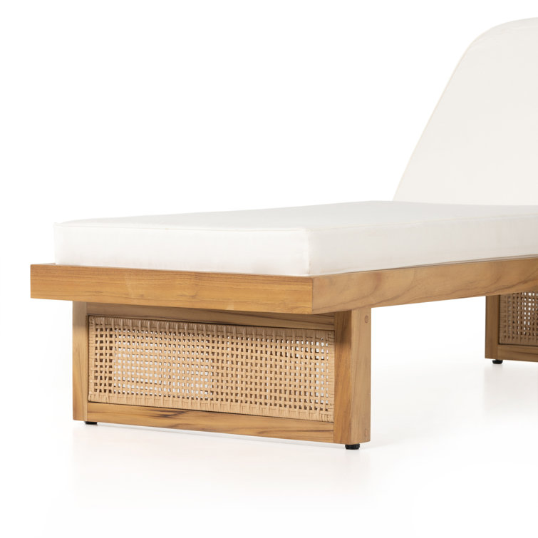 Natural Teak and White Cushioned Adjustable Chaise Lounger