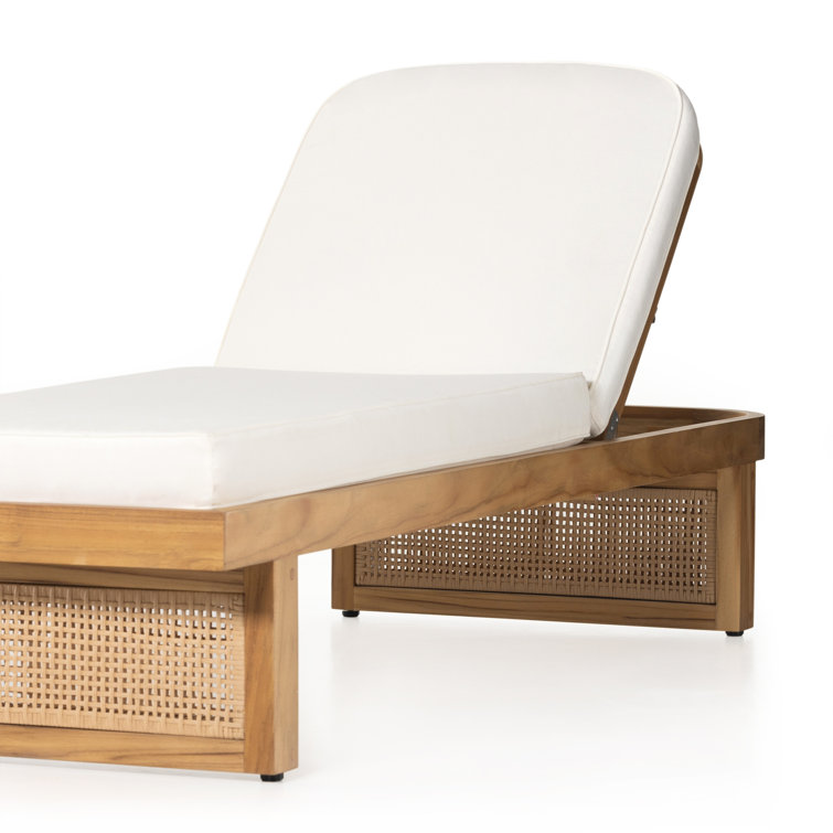 Natural Teak and White Cushioned Adjustable Chaise Lounger