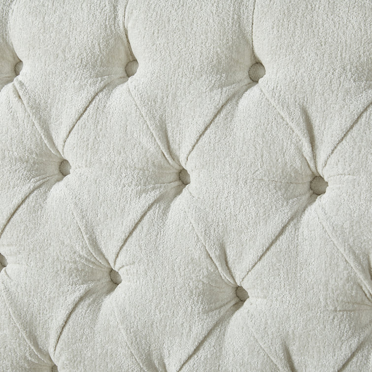 Cream Chenille Upholstered King Sleigh Bed with Tufted Headboard