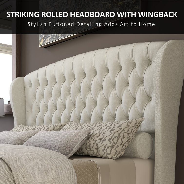 Cream Chenille Upholstered King Sleigh Bed with Tufted Headboard