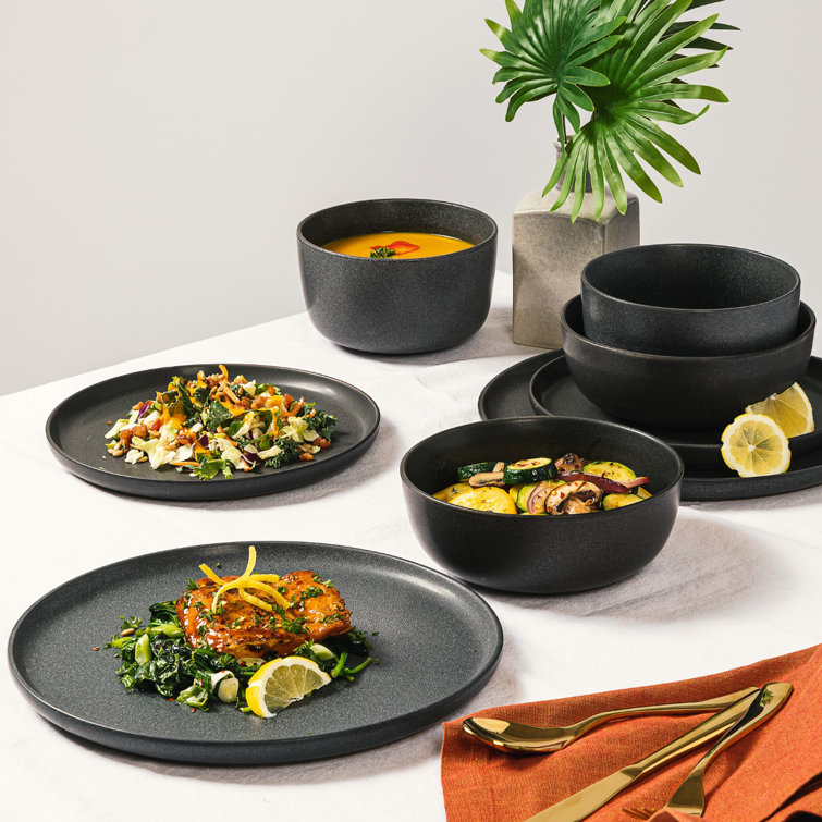 Truffle Gray Ceramic 16-Piece Minimalist Dinnerware Set