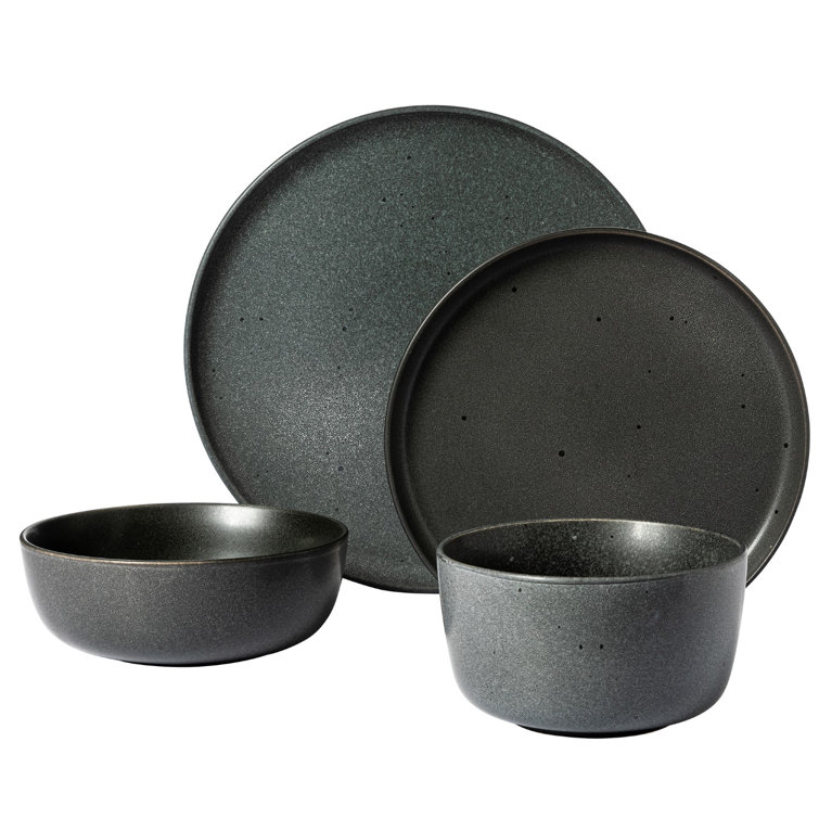 Truffle Gray Ceramic 16-Piece Minimalist Dinnerware Set