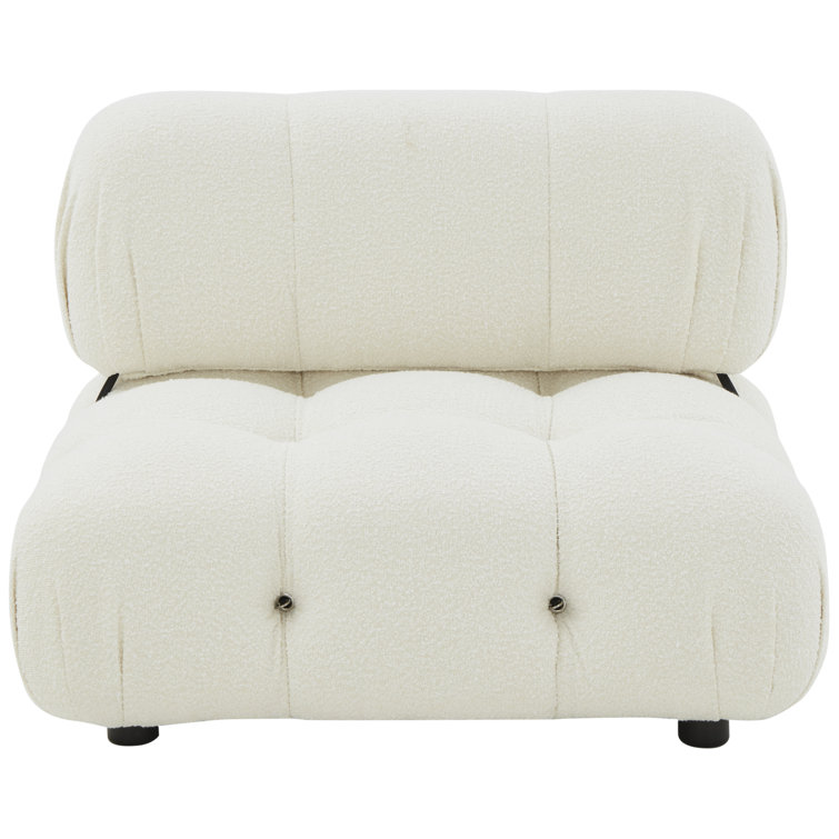 Ellamaria Ivory Boucle Wood Slipper Accent Chair