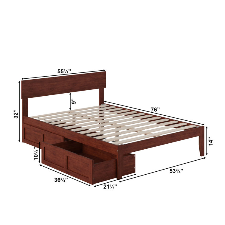 Walnut Full Platform Bed with Storage Drawers and Headboard