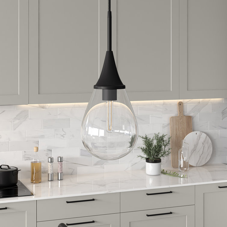 Clear Glass Teardrop Pendant Light with Blackened Bronze Finish