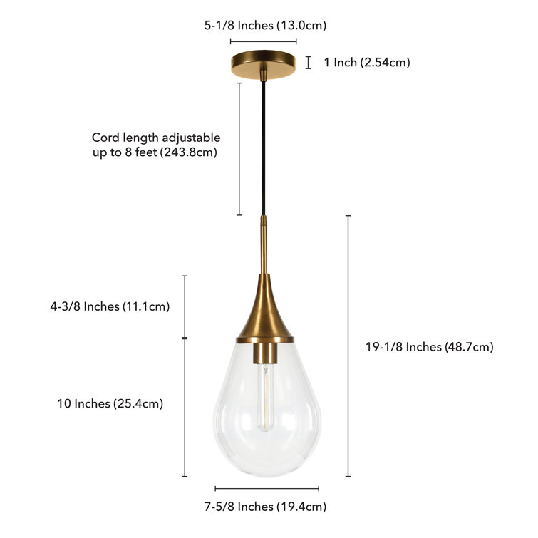 Brass and Clear Glass Teardrop Pendant Light