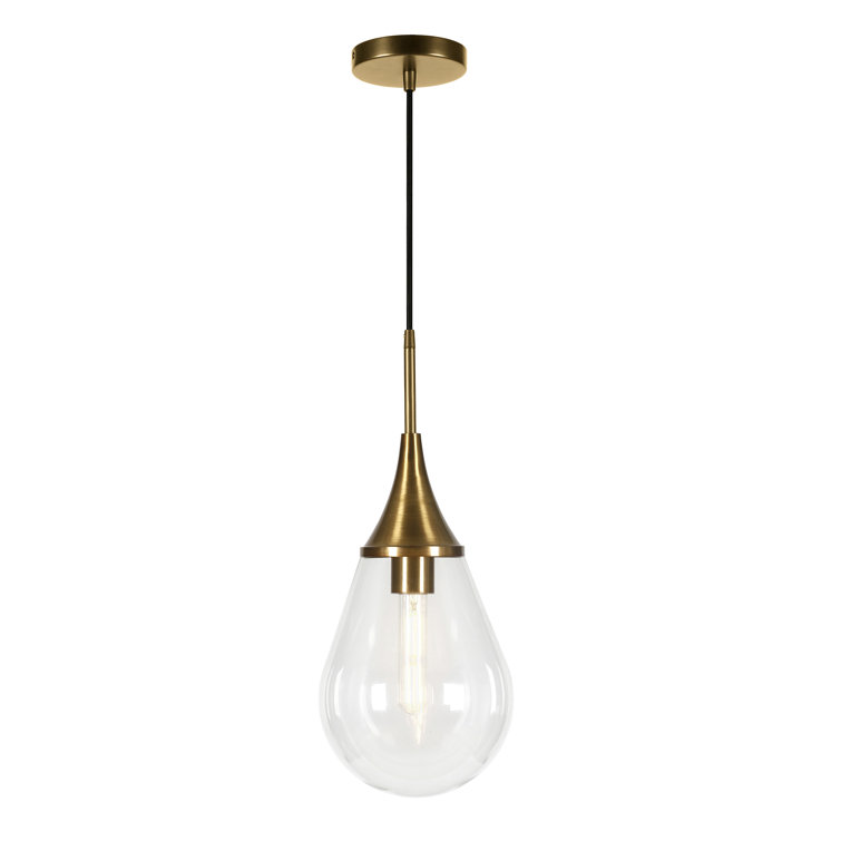Brass and Clear Glass Teardrop Pendant Light
