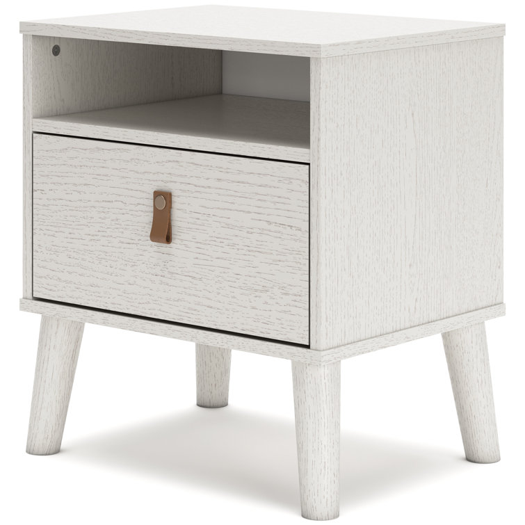 Maximal Minimalism White Nightstand with Customizable Faux Leather Pulls