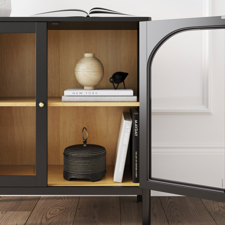 Mason 31'' Black and Oak Sideboard with Glass Doors