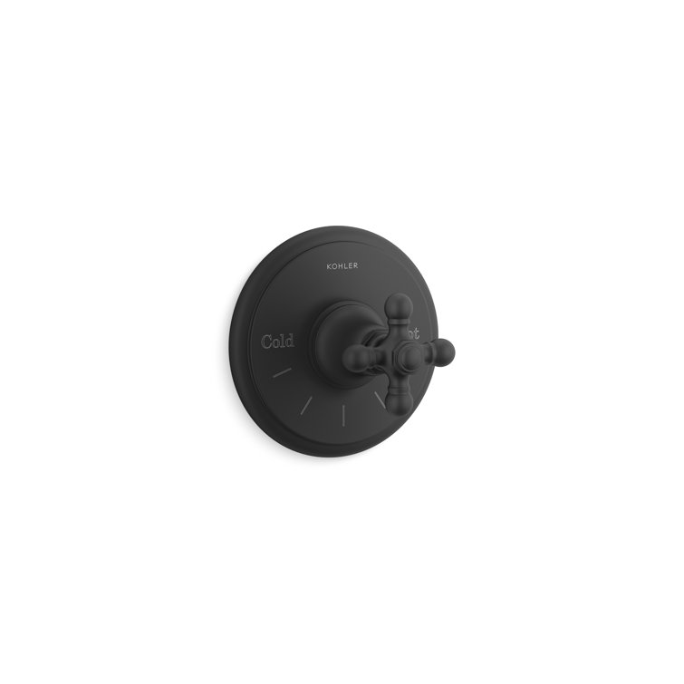 Matte Black Cross Handle Thermostatic Valve Trim