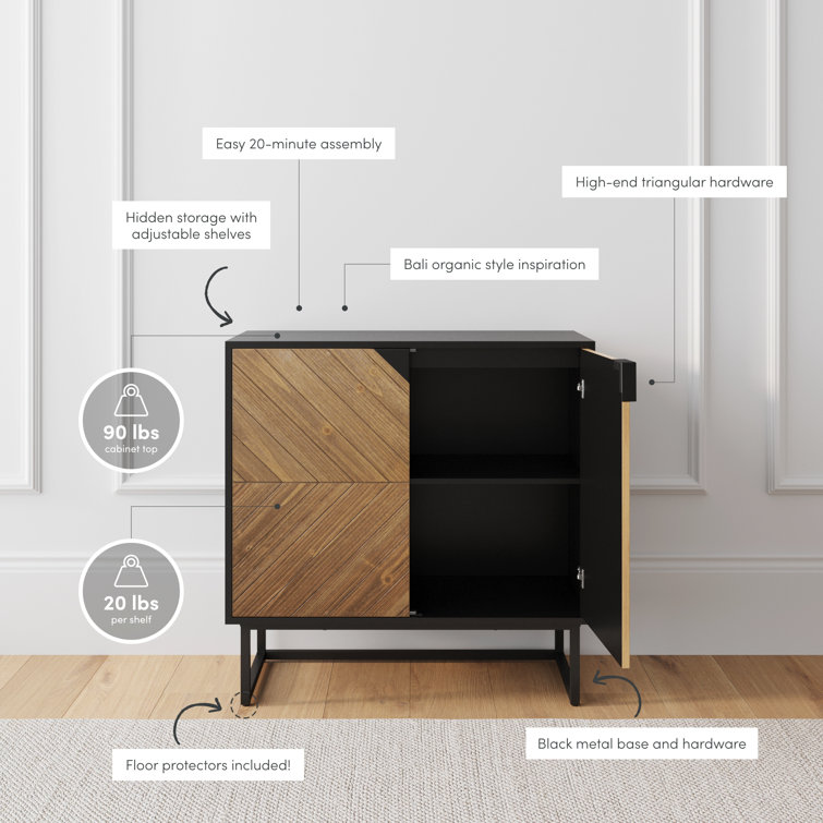 Enloe Black and Wood Herringbone Console Table with Storage
