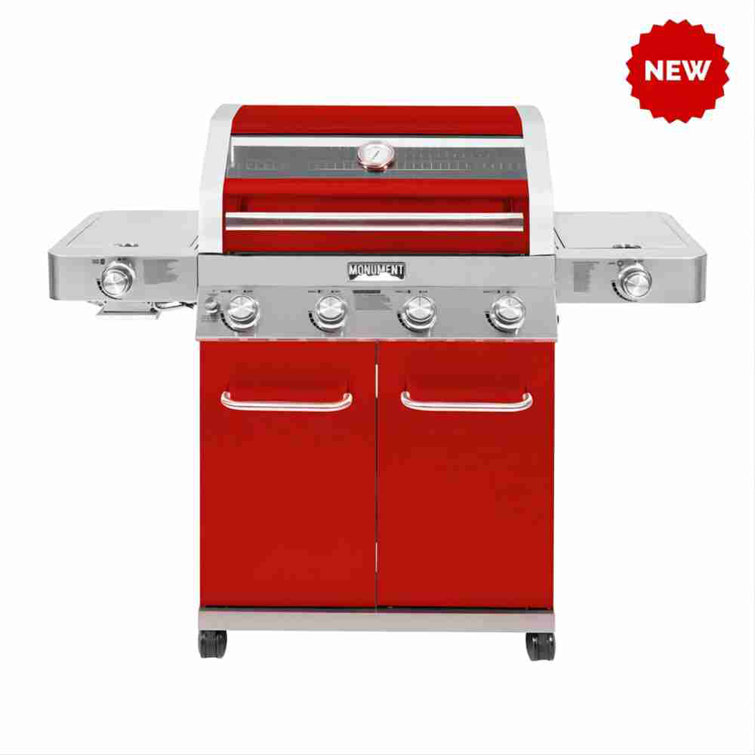 Red Stainless Steel 4-Burner Propane Gas Grill with Side Burner