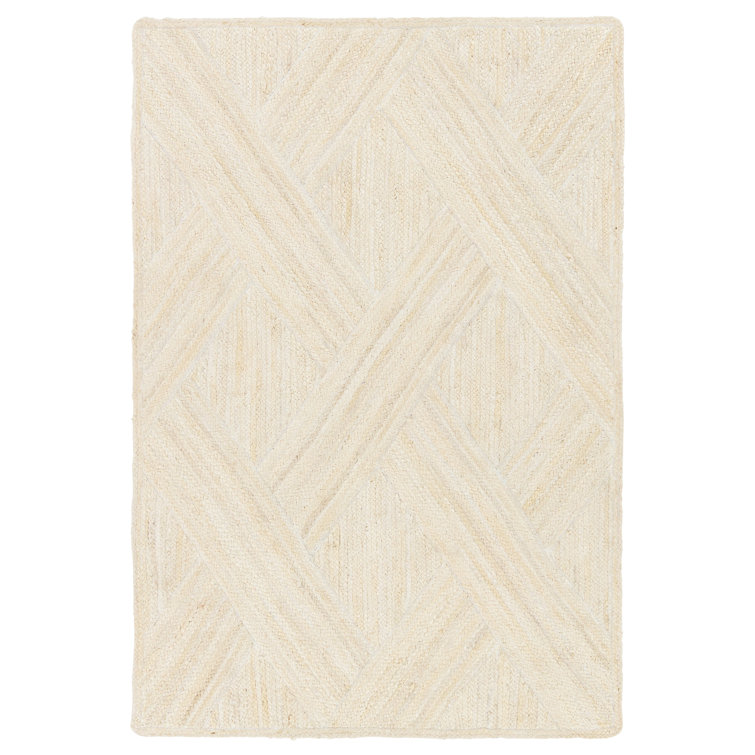 Handmade Rectangular Off-White Geometric Viscose Area Rug 4' x 6'