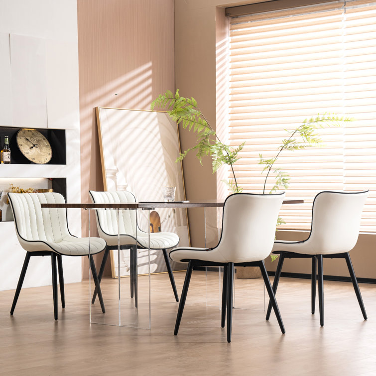 White Faux Leather Upholstered Side Chair with Metal Legs