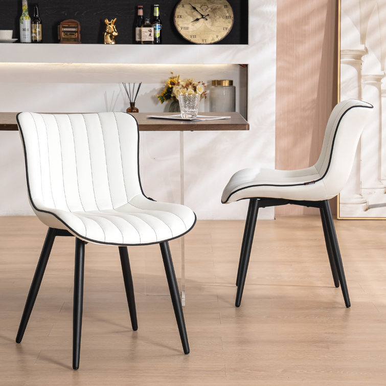 White Faux Leather Upholstered Side Chair with Metal Legs