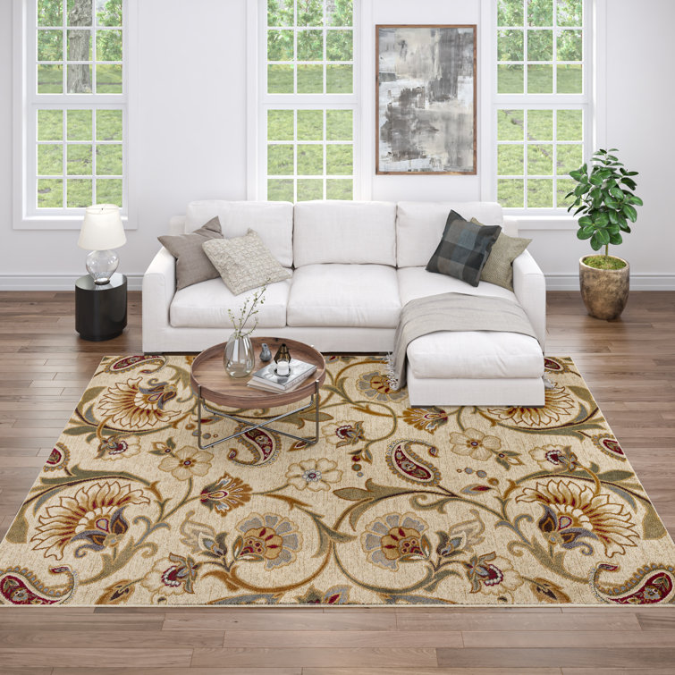 Ivory Floral Synthetic 4' x 6' Area Rug
