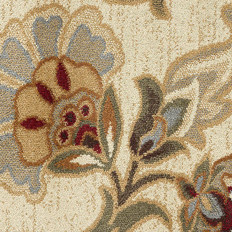 Ivory Floral Synthetic 4' x 6' Area Rug