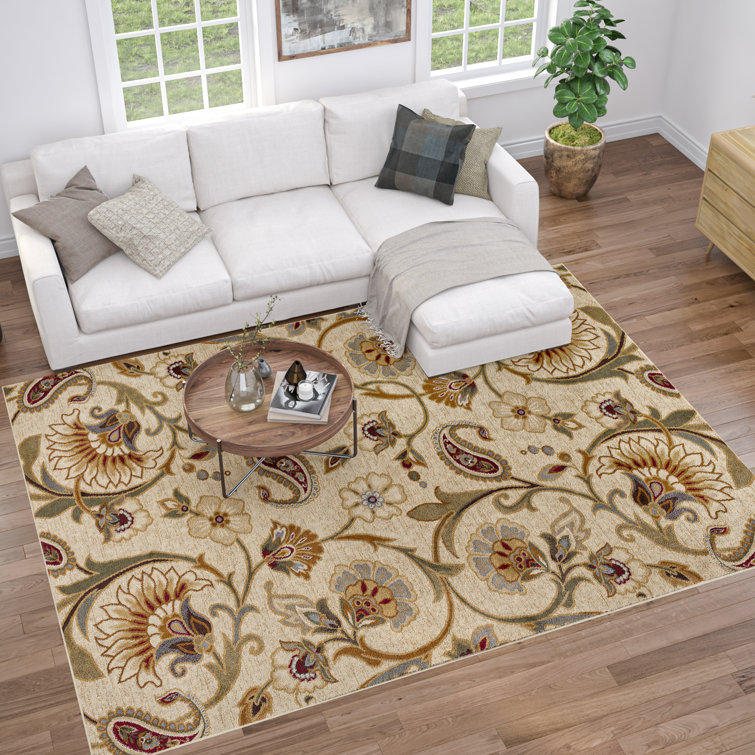 Ivory Floral Synthetic 4' x 6' Area Rug