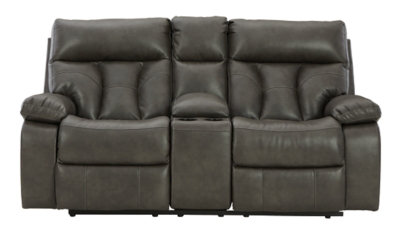Gray Faux Leather Tufted Reclining Loveseat with Storage