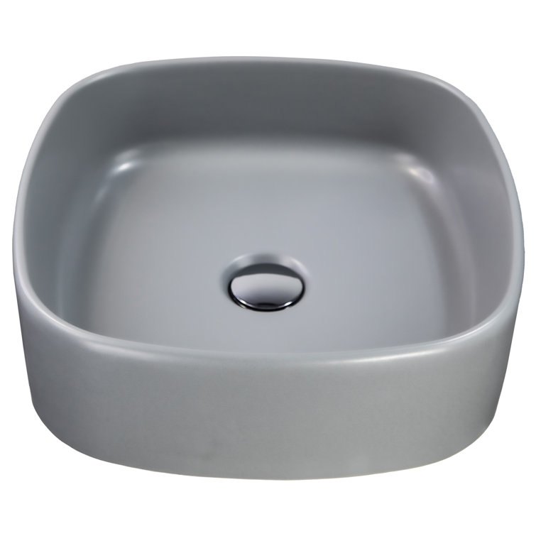 Matte Gray Ceramic Square Vessel Bathroom Sink