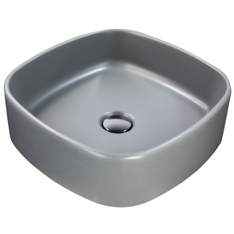 Matte Gray Ceramic Square Vessel Bathroom Sink