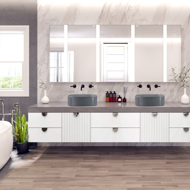 Matte Gray Ceramic Square Vessel Bathroom Sink