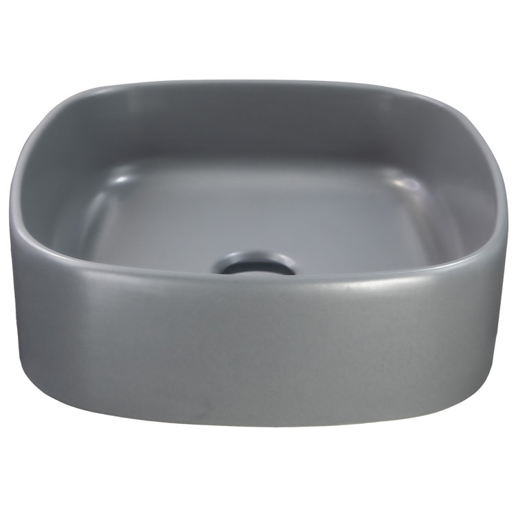 Matte Gray Ceramic Square Vessel Bathroom Sink