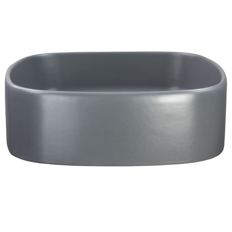 Matte Gray Ceramic Square Vessel Bathroom Sink