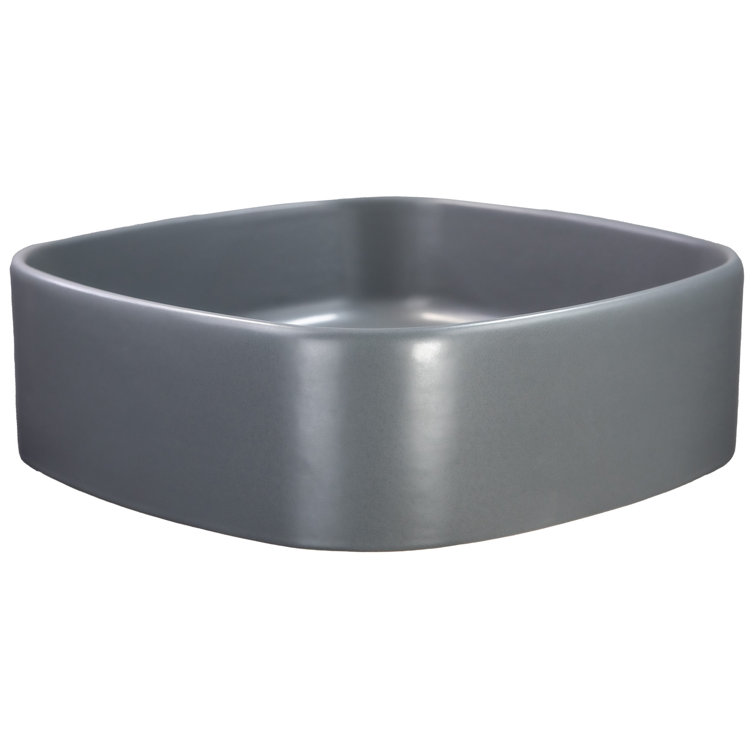 Matte Gray Ceramic Square Vessel Bathroom Sink
