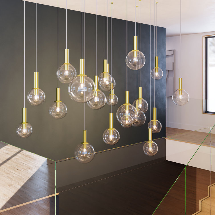 Polished Nickel Glass Globe Pendant Light with LED