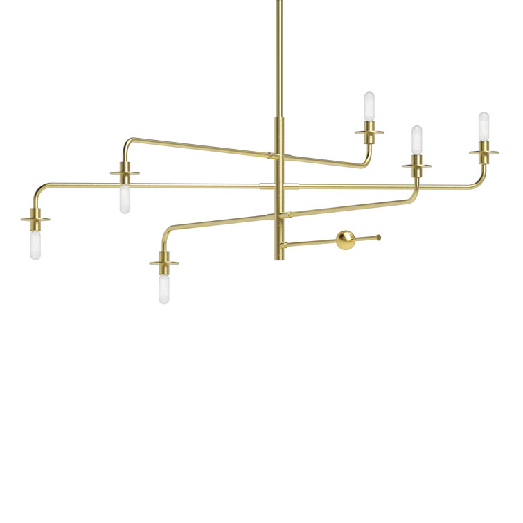 Satin Brass 6-Light Glass Indoor/Outdoor Pendant