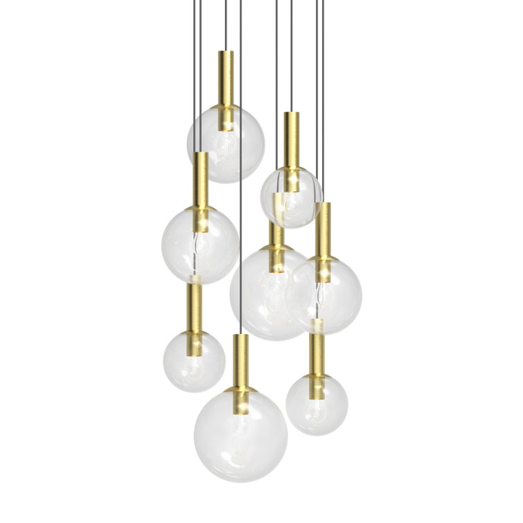 Satin Brass and Glass Globe 8-Light Pendant