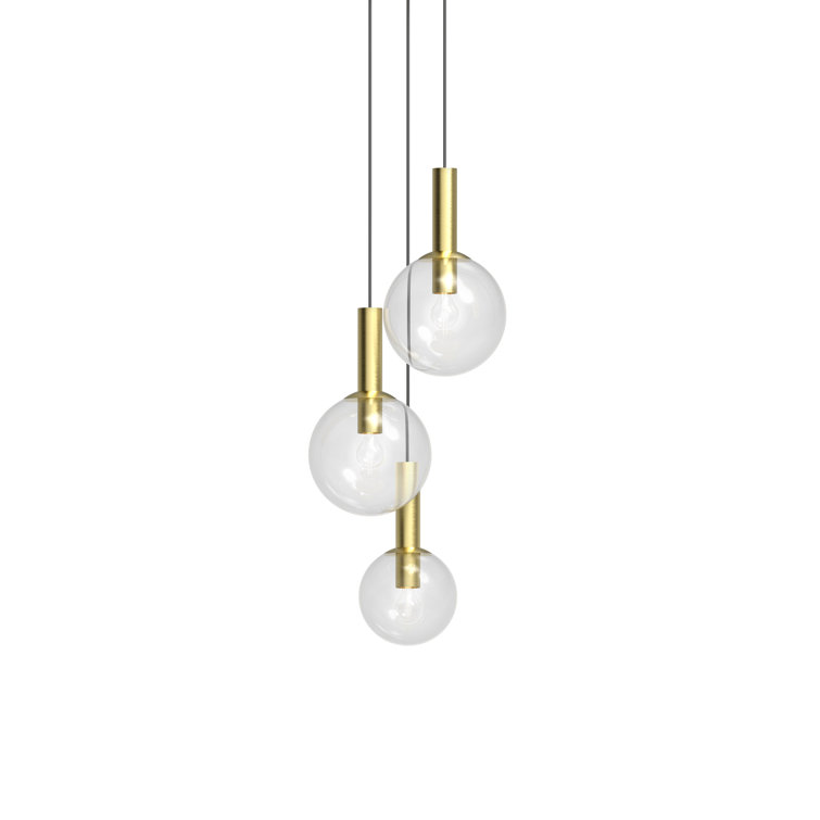 Contemporary Bubbles 3-Light Globe Pendant in Polished Nickel and Brass
