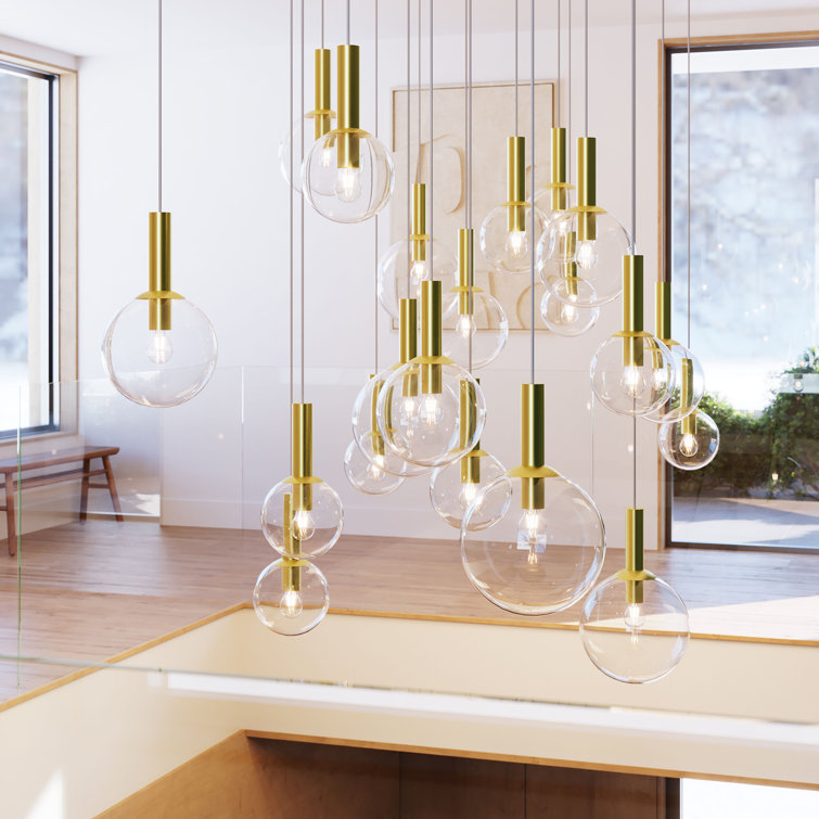 Polished Nickel Glass Globe Pendant Light with LED