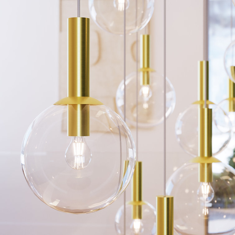 Polished Nickel Glass Globe Pendant Light with LED