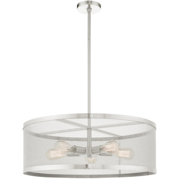Brushed Nickel 5-Light Drum Chandelier with Stainless Mesh Shade