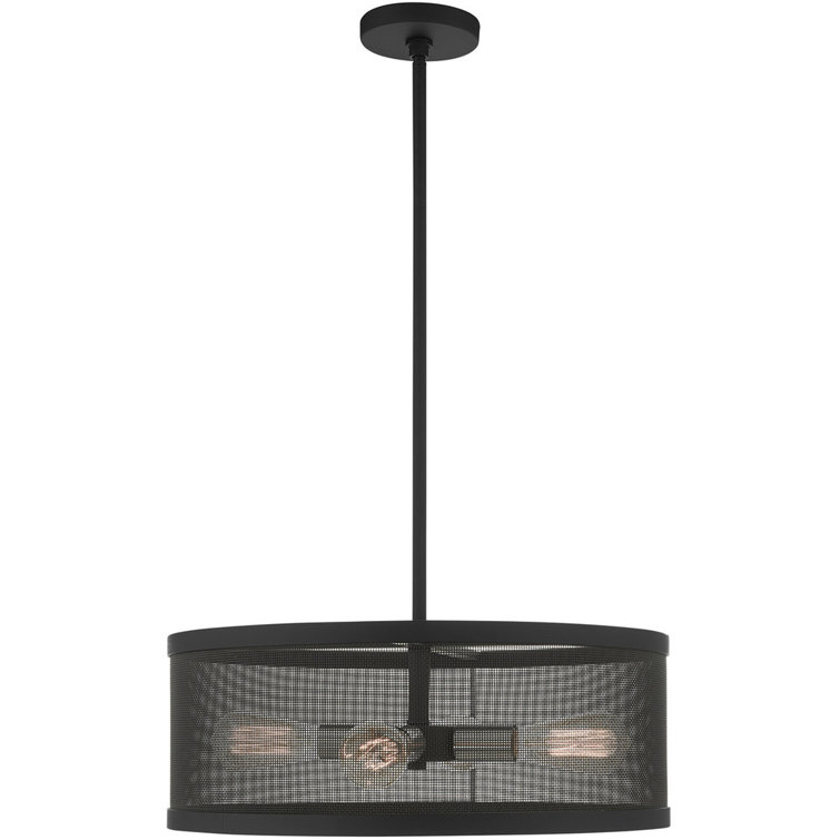 Contemporary Black and Nickel 4-Light Drum Chandelier with Mesh Shade