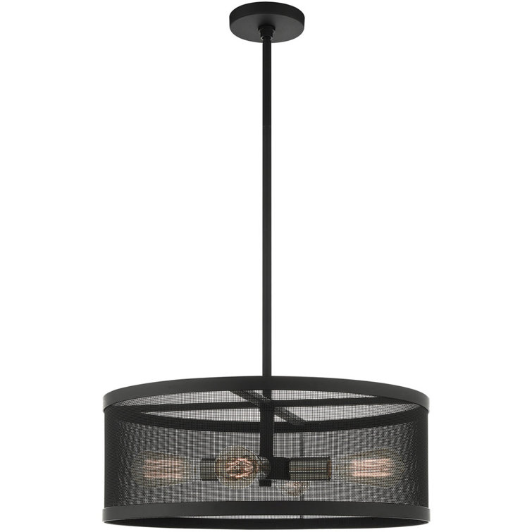 Contemporary Black and Nickel 4-Light Drum Chandelier with Mesh Shade