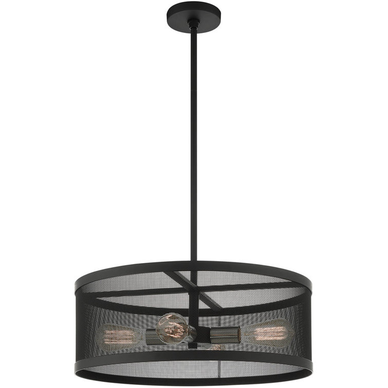 Contemporary Black and Nickel 4-Light Drum Chandelier with Mesh Shade