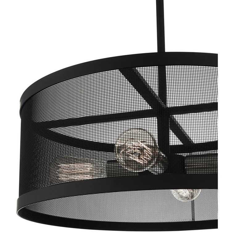 Contemporary Black and Nickel 4-Light Drum Chandelier with Mesh Shade